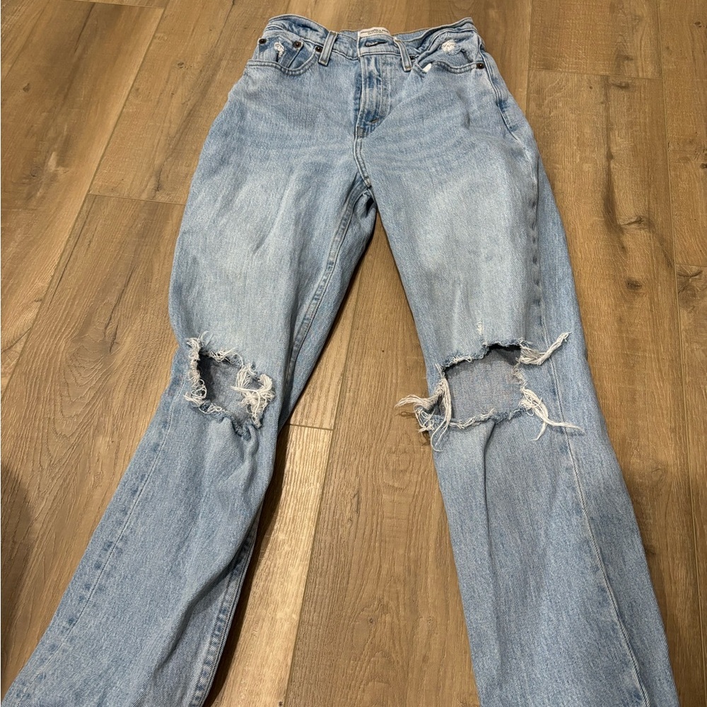 Abercrombie & Fitch Light Blue Distressed Flare Jeans